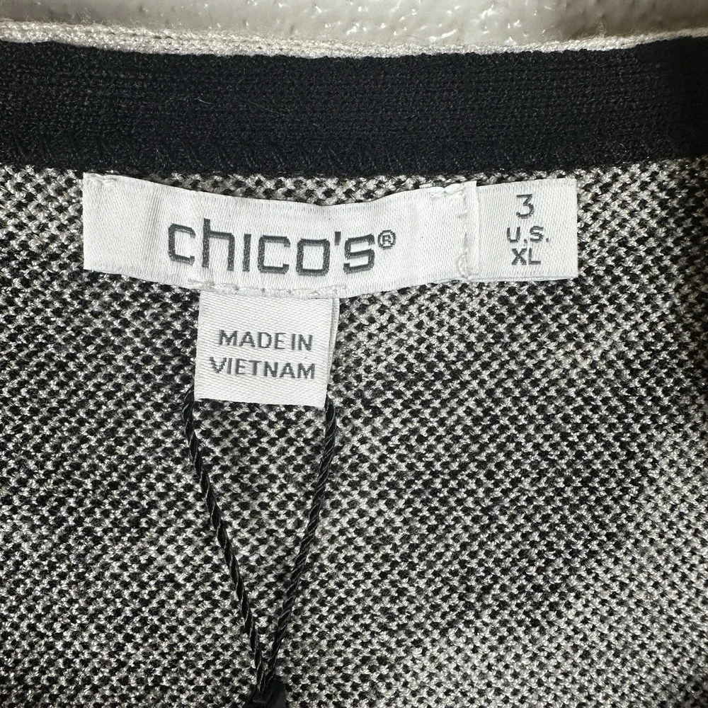NEW Chico's Pullover‎ Sweater Womens 3/XL Paisley Jacquard Black Cream Metallic